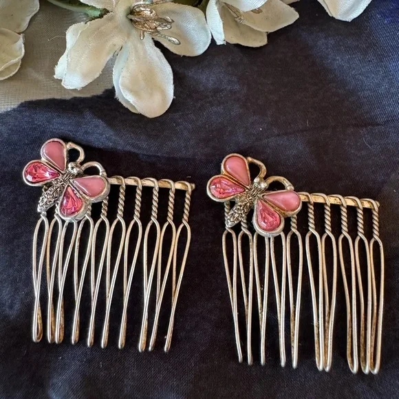 Vintage Butterfly/ Hair Comb Silvertone Bridal Wedding Hair Accessories - Picture 2 of 8